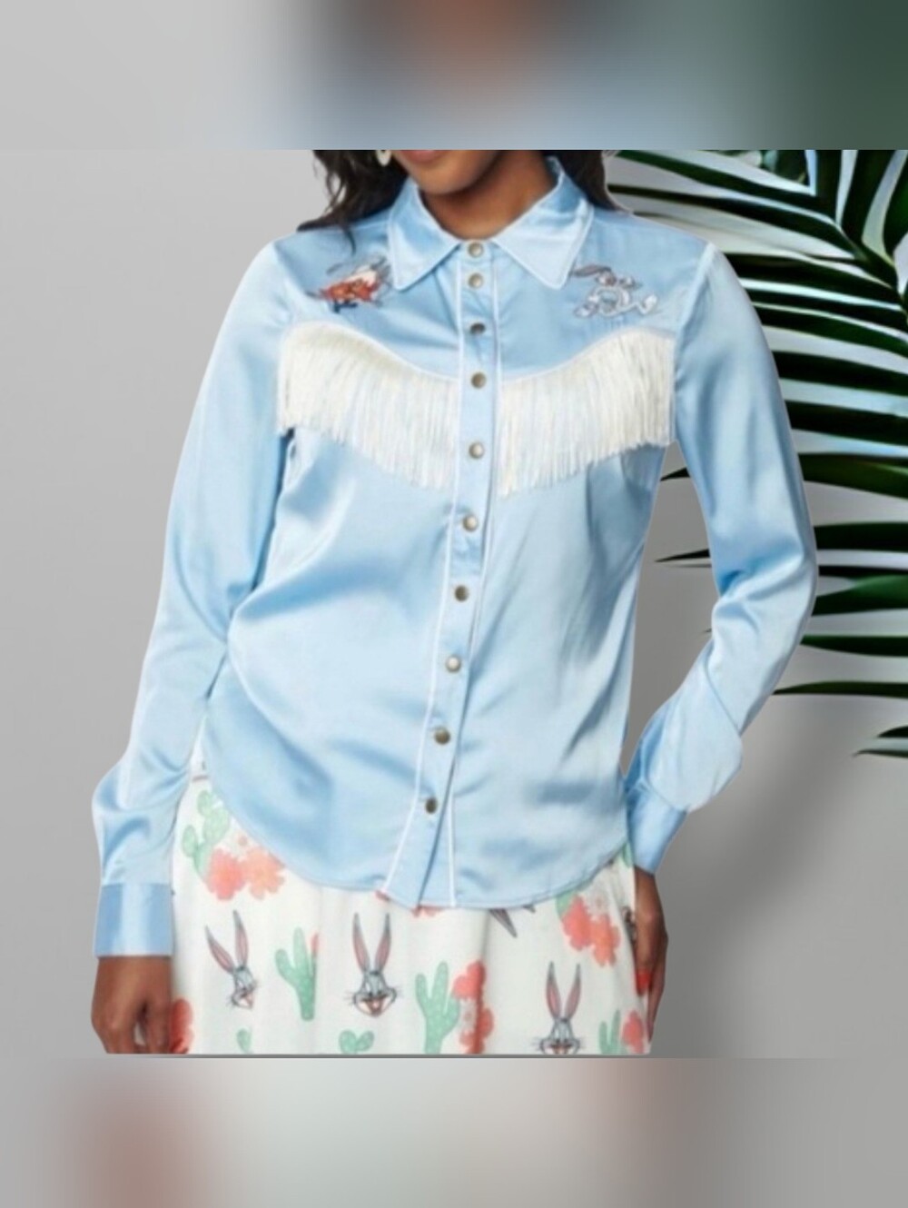 Unique Vintage X Looney Tunes Satin Snap Western Shirt